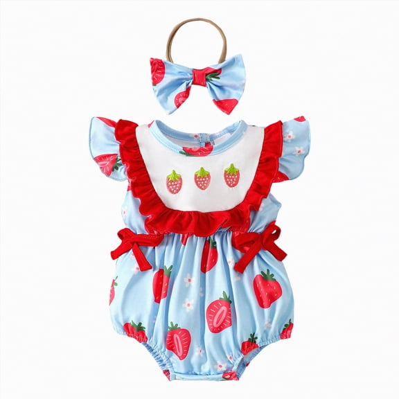TOWED22 Infant Newborn Baby Girl Ruffle Sleeveless Romper Summer Clothes Outfit with Cute Floral Print Jumpsuit Blue,0-3 M