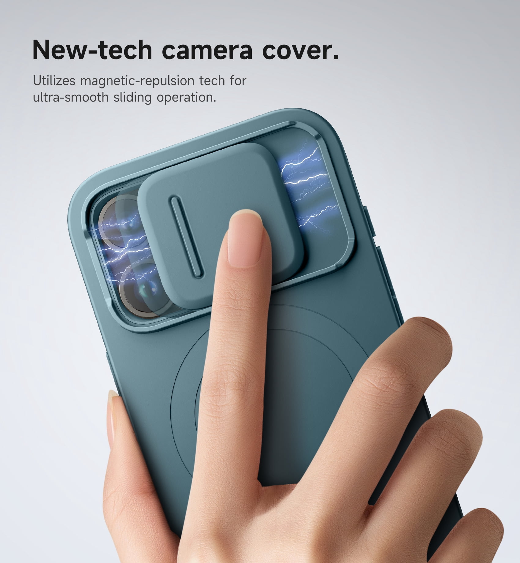 SURITCH for iPhone 15 Pro Case with Magnetic Camera Slide Cover and Adjustable Kickstand, Compatible with MagSafe, Shockproof Bumper Case Slim Protective Cover, Dark Green