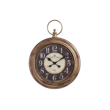18 Silent Wall Clock, Vintage Pocket Watch Design,Non-Ticking Quartz Battery Operated Decorative Clock for Living Room, Home, Office, Walnut Brown