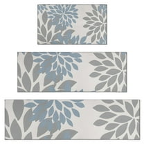 Blue and Gray Floral Pattern Kitchen Rugs Sets Of 3,Kitchen Runner Rugs Non Skid Washable,Decorative Kitchen Floor Mats for Kitchen,Sink,Laundry,17"x30" 17"x47" 17"x59"