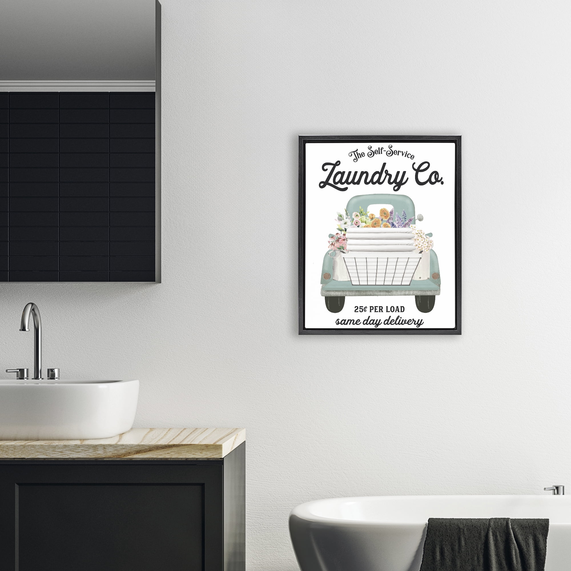 Laundry Delivery Truck Black Framed Floater Canvas Wall Art, design by Lettered and Lined