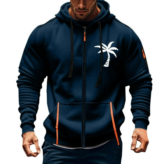 SGFCWSX Mens Zip up Hoodie Men Hooded Fleece Graphic with Pockets Casual Jacket Navy Size 4XL