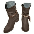 thumbnail image 3 of UngA Women's Boots Mid Calf Chunky Low Heel Riding Booties Motorcycle Biker Round Toe Fashion Buckle Western Booties Trendy Stylish Boot for Women Coffee,Size 8, 3 of 7
