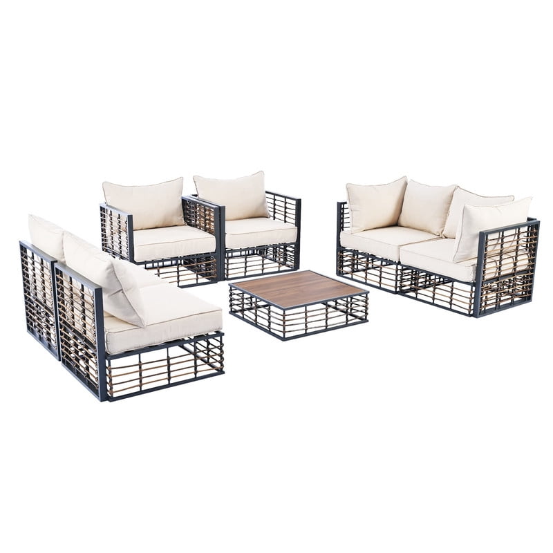 7-Piece Patio Furniture Set with Coffee Table, All-Weather Outdoor Sectional Sofa Set with Thick Cushions, Minimalist Garden Conversation Set for Backyard