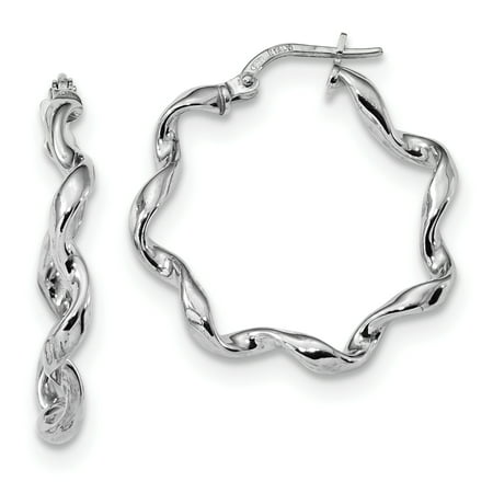 Sterling Silver Rhodium-plated Twisted Hoop