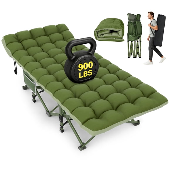 DKMOCO XXL Folding Camping Cot with Mattress & Carry Bag, 32" x 79" 900lbs Heavy Duty Portable Sleeping Cot Bed for Adults, Home Office Guest Outdoor Camping Travel, Green Cot Green Pad