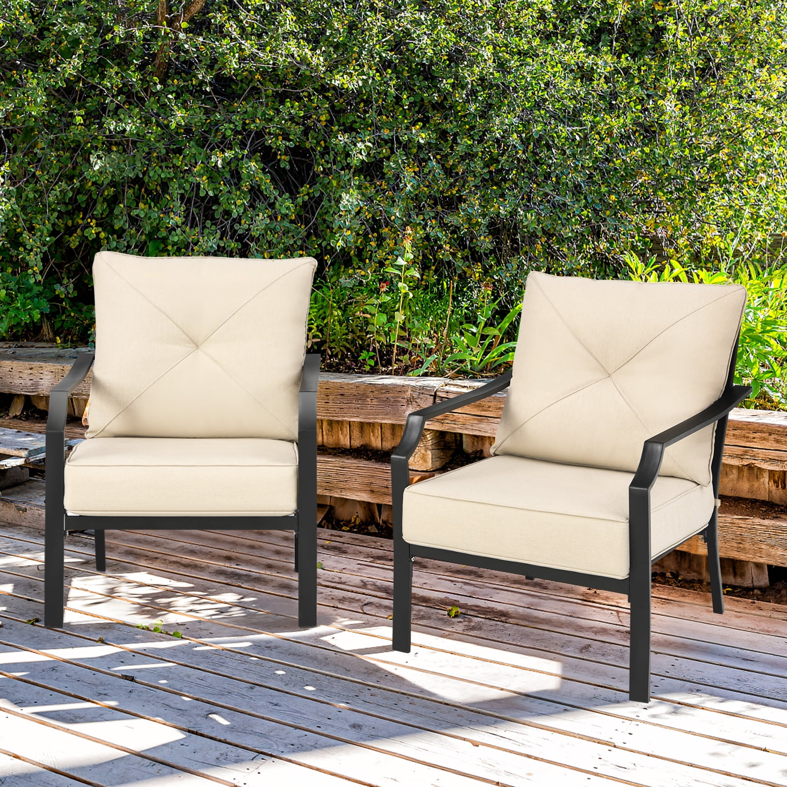 Patiojoy Set of 2 Patio Dining Chairs Outdoor Armchairs w/Padded Cushions for Backyard Garden Balcony