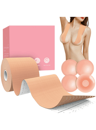 PUREVACY Breast Lift Tape 2 x 16.4 Inch. Beige Polyurethane 1 Roll of Bra  Tape for Strapless Dress and 2 Pack of Nipple Covers. Self Seal Chest Tape  for Women. Invisible All