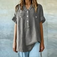 thumbnail image 6 of Women's Short Sleeve T-shirt Women'S Workwear Linen Shirt - Durable Button Down,Gray Women's Short sleeve T-shirt 5XL, 6 of 7