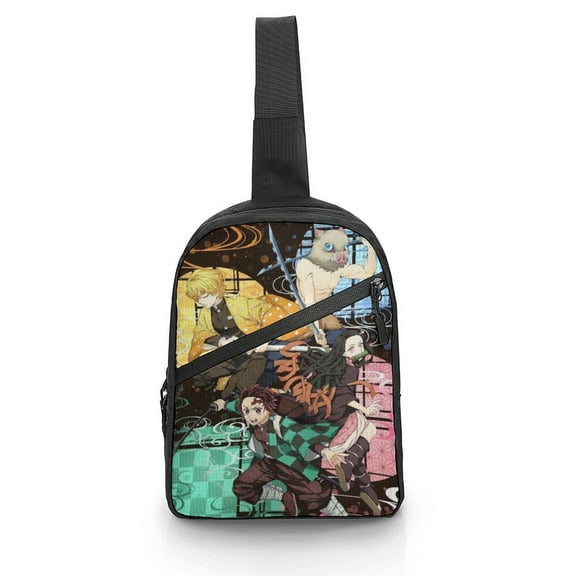 Demon Slayer Sling Bag Foldable Crossbody Bag Unisex Versatile Shoulder Bag Chest Pack Zipper for Gym Travel