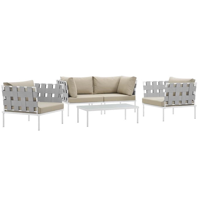 Modway Harmony Sectionnel de Mobilier de Patio Extérieur en Aluminium, 5 Pcs, Blanc