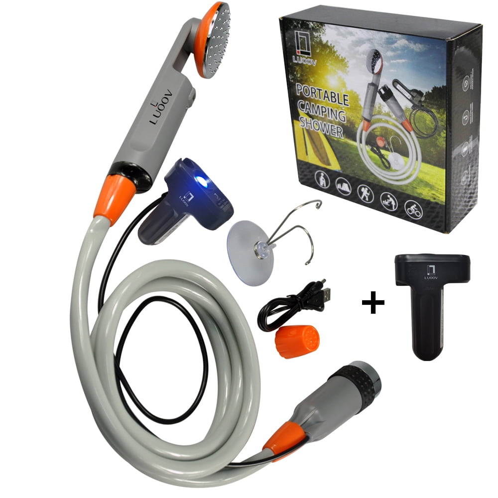 Portable Camping Shower, Compact Shower Pump with Dual Detachable USB