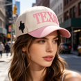 thumbnail image 4 of HuangHuanChen Trucker Hats Blank Hats Adjustable Baseball Caps for Men and Women TEXAS Letter Embroidered Two Tone Baseball Cap Unisex Casual Sports Sun Hat Pink A, 4 of 4