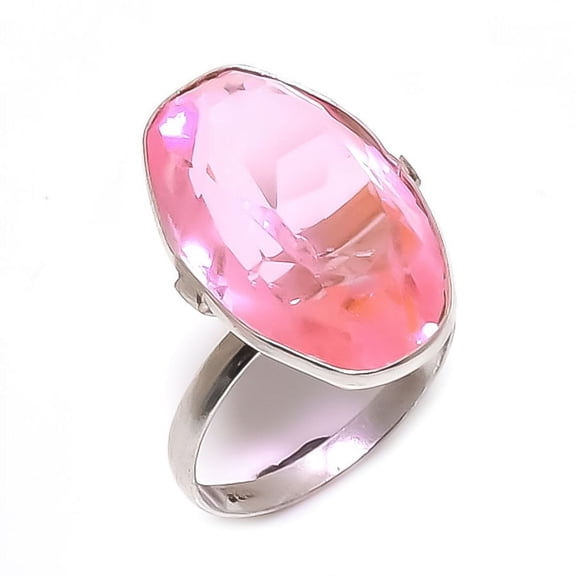 Natural Pink Kunzite Gemstone 925 Sterling Silver Jewelry Ring Size 8.5
