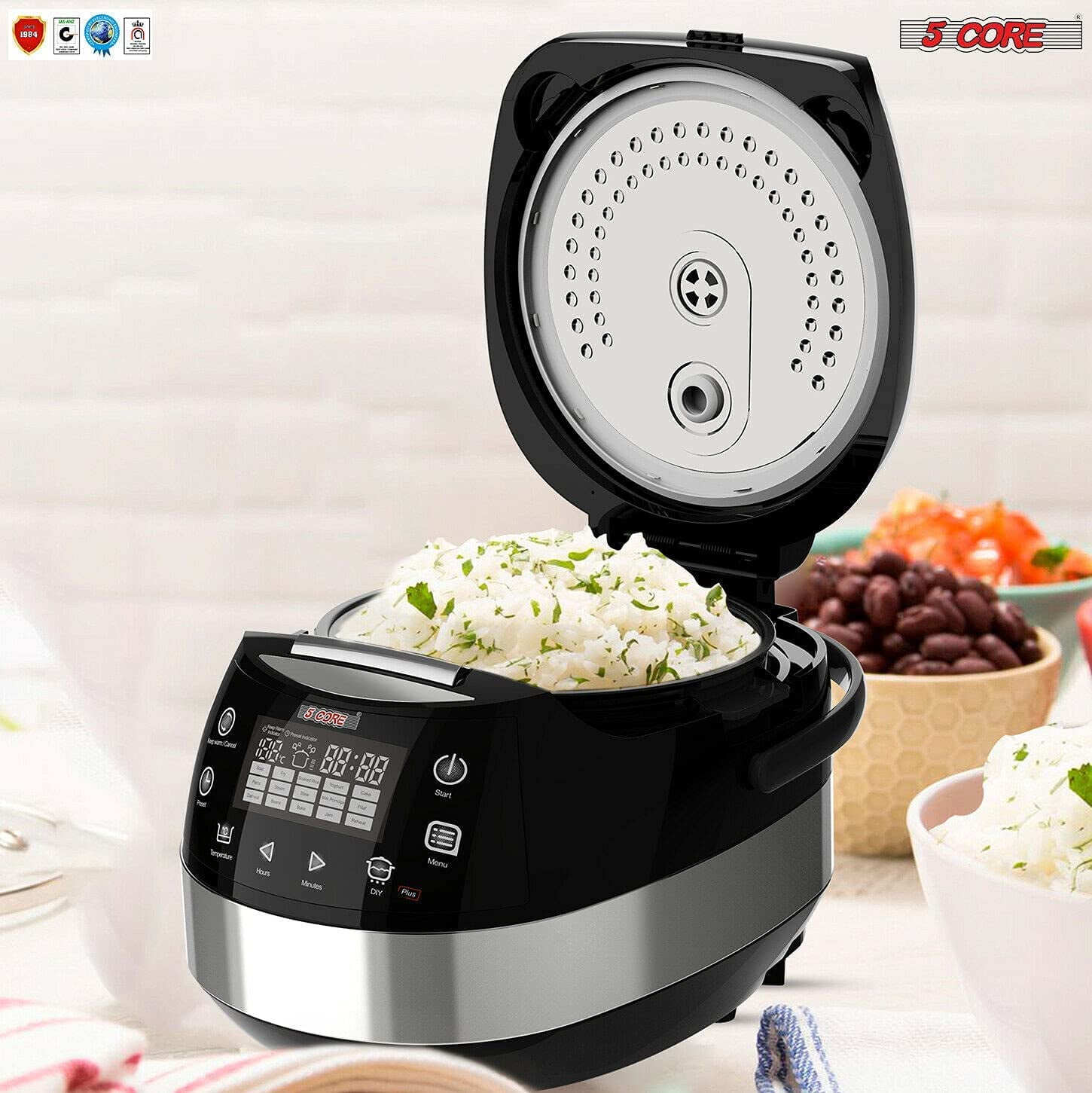 5 Core Digital Electric Rice Pot Multi Cooker & Food Steamer Warmer 5.3 qt Brown