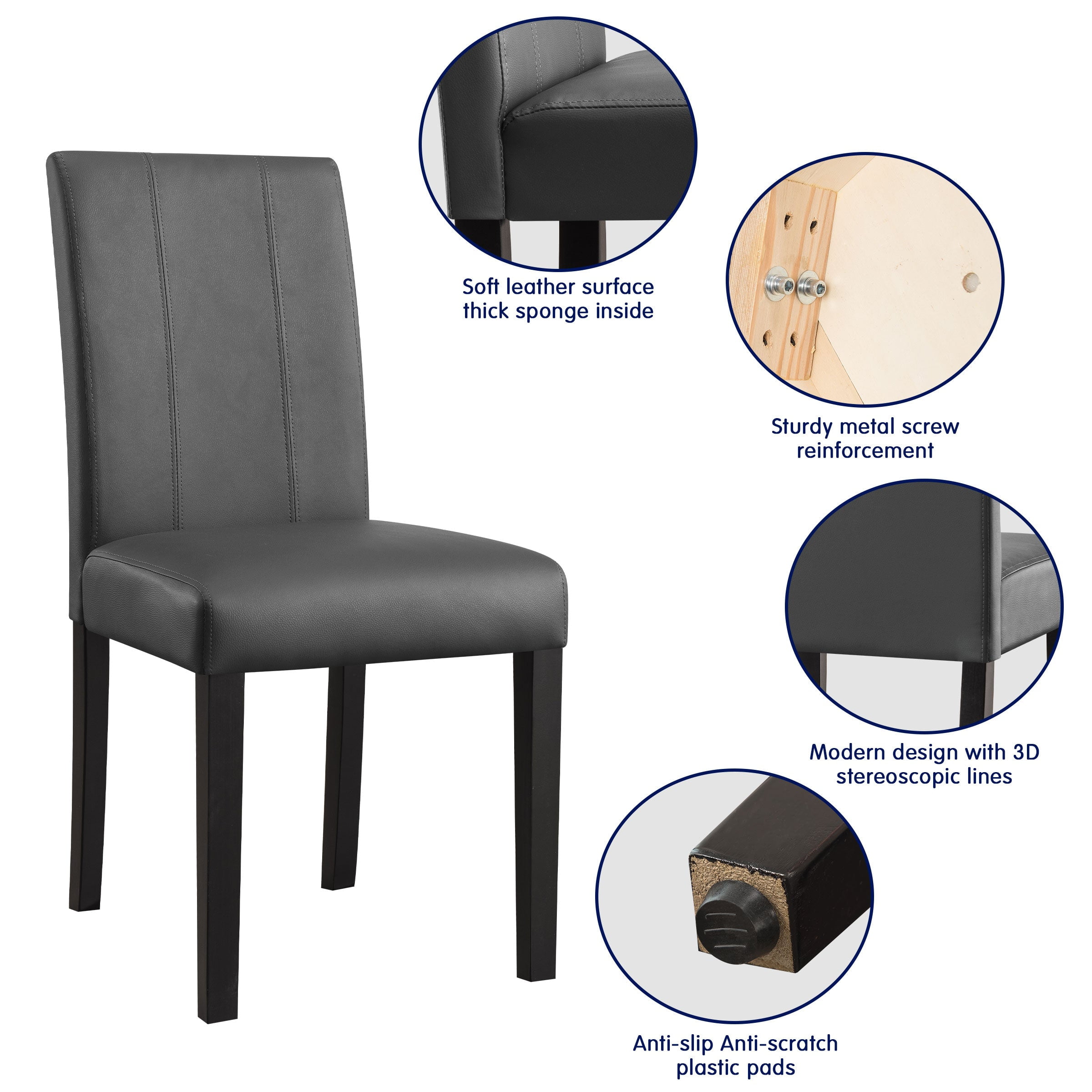 Subrtex Faux Leather Indoor Dining Chair Set of 2, Modern Mid-Century Chairs for Home, Gray