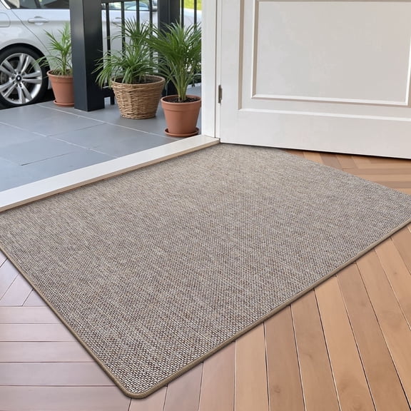 FRABE Ultra Thin Door Mat for Entryway Low Profile Non-Slip Rubber Backing Indoor Doormat Easy Clean Welcome Entrance Mat for Inside House Patio Khaki 20" x 32"