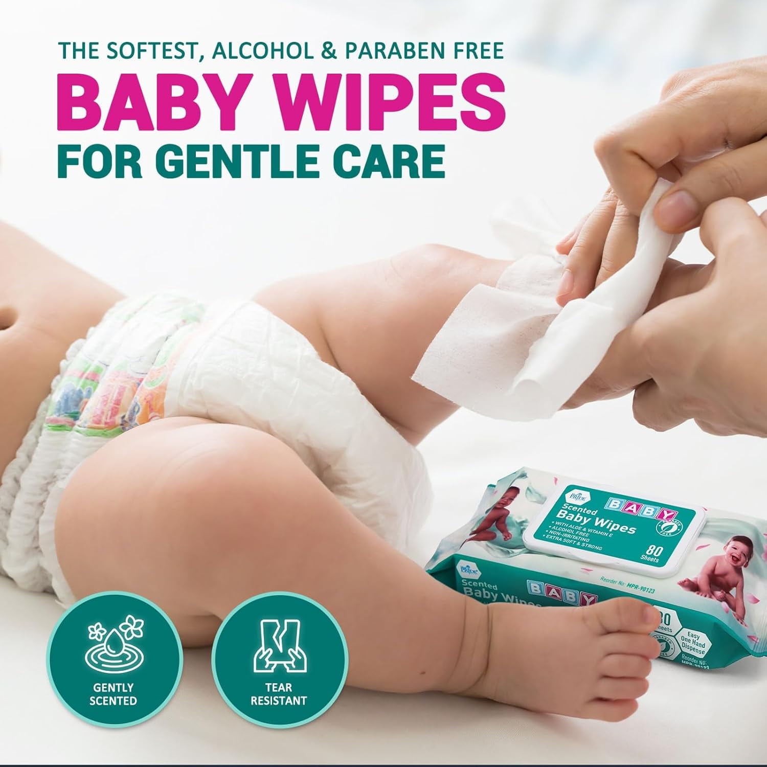 MED PRIDE Scented Baby Wipes Alcohol Free Wet Wipes with Aloe Vera & Vitamin E, 12-Pack x 80 Wipes
