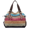 thumbnail image 2 of SNUG STAR - Bolso de mano de lona multicolor a rayas con enrejado cruzado para mujer, Multi Color-04, L, 2 of 5
