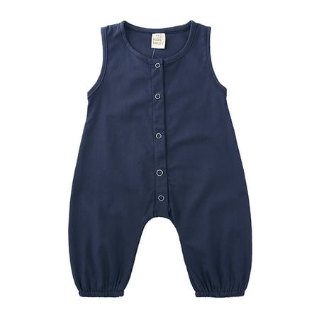 

Godderr Newborn Girls Boys Jumpsuit Solid Color Crewneck Sleeveless Vest 6-24M