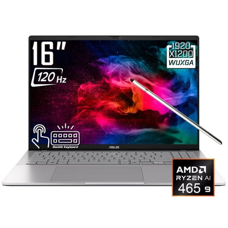 ASUS Vivobook S16 AI Laptop, 16" 2K 1920 x 1200 OLED 120Hz Touchscreen, AMD Ryzen AI 9 465, WiFi 6, Backlit KB, FHD IR Webcam, Win 11 Home(16GB DDR5 RAM | 512GB SSD)