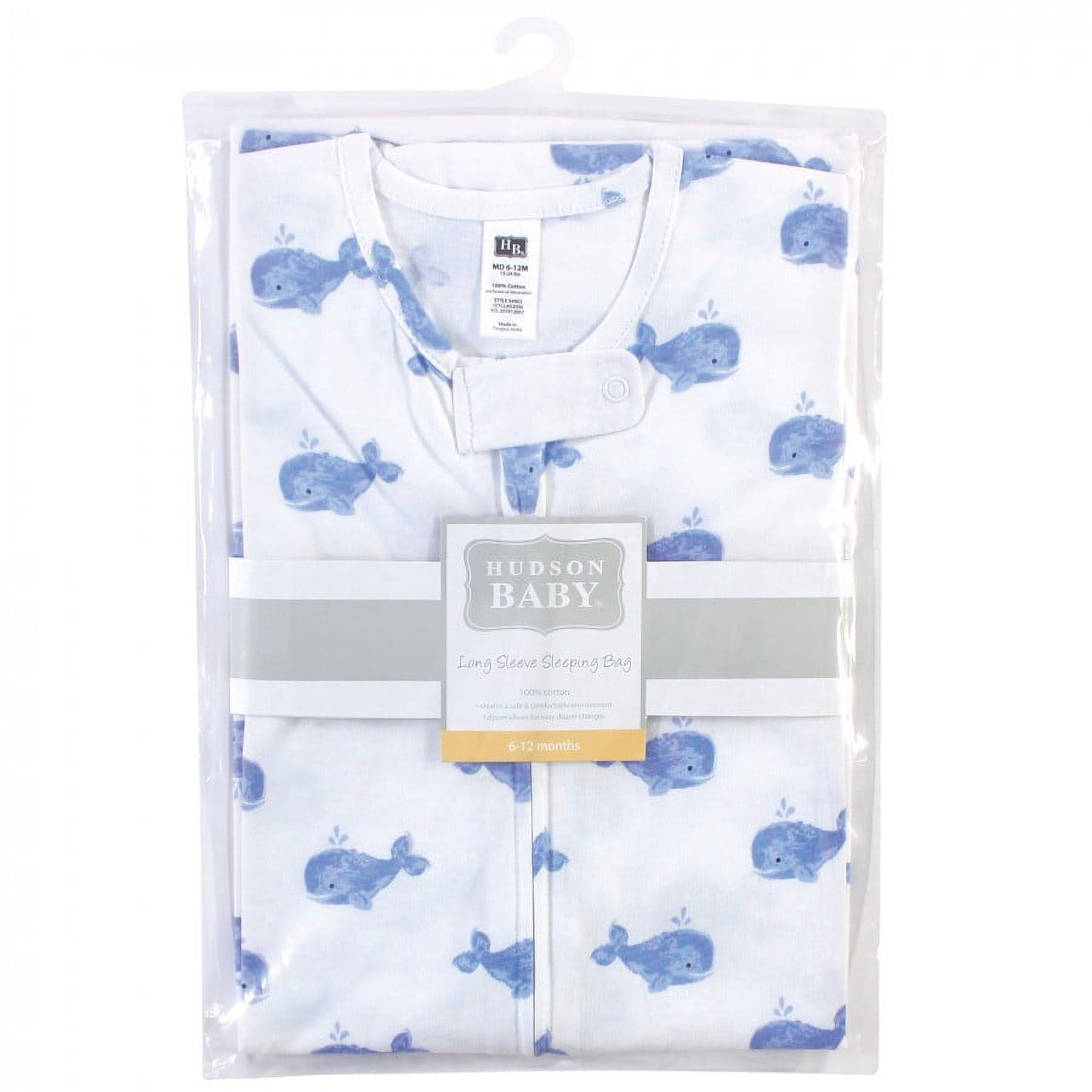 Hudson Baby Infant Boy Long Sleeve Cotton Jersey Sleeping Bag, Blue Whale, 6-12 Months