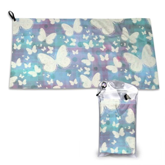YFYANG Adult Microfiber Portable Travel Towel, Dream Butterfly Geometry Quick Dry Towel with Hiking Buckle PVC Pouch, 16" x 31.5"