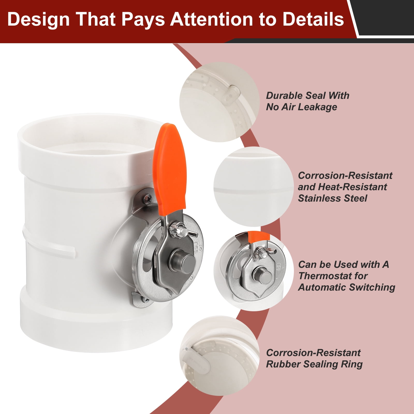 Uxcell 4" HVAC Duct Manual Volume Damper, Adjustment Airflow Backdraft Damper, White
