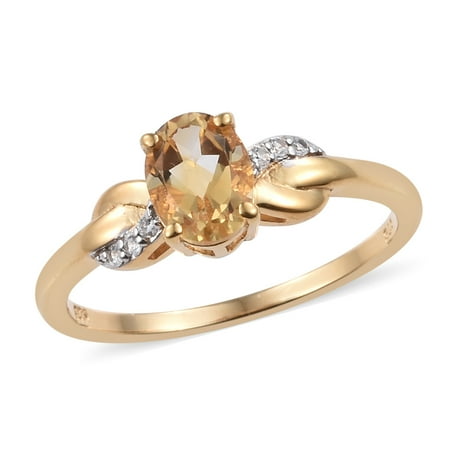 Topaz Zircon Ring - Sterling Silver 14K Yellow Gold Plated Citrine Zircon Ring Gift Cttw 1