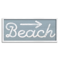 Stupell Industries Vintage Beach Arrow Pointing Sign Grain Pattern Graphic Art White Framed Art Print Wall Art, Design by Daphne Polselli