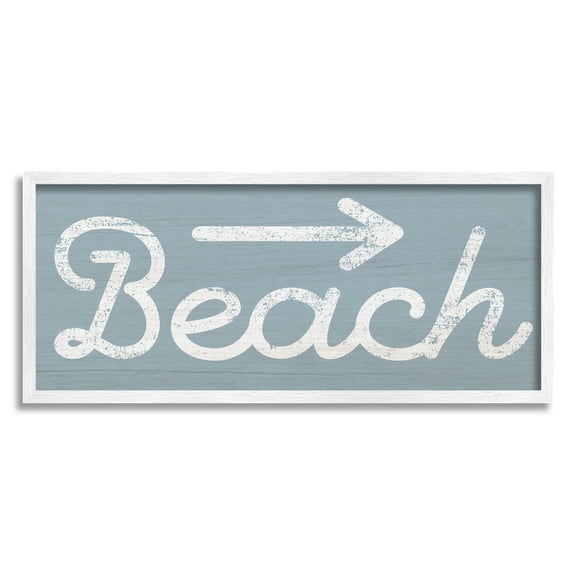 Stupell Industries Vintage Beach Arrow Pointing Sign Grain Pattern Graphic Art White Framed Art Print Wall Art, Design by Daphne Polselli