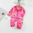 thumbnail image 3 of Odeerbi 1-5 Years Toddler Boys Girls Satin Pajamas Notched Lapel Long Sleeve Shirt Pants Set Soft Loungewear Cute Print Sleepwear Silk Two-piece Pajama Sets Toddler Boys Girls Clothes, 3 of 3