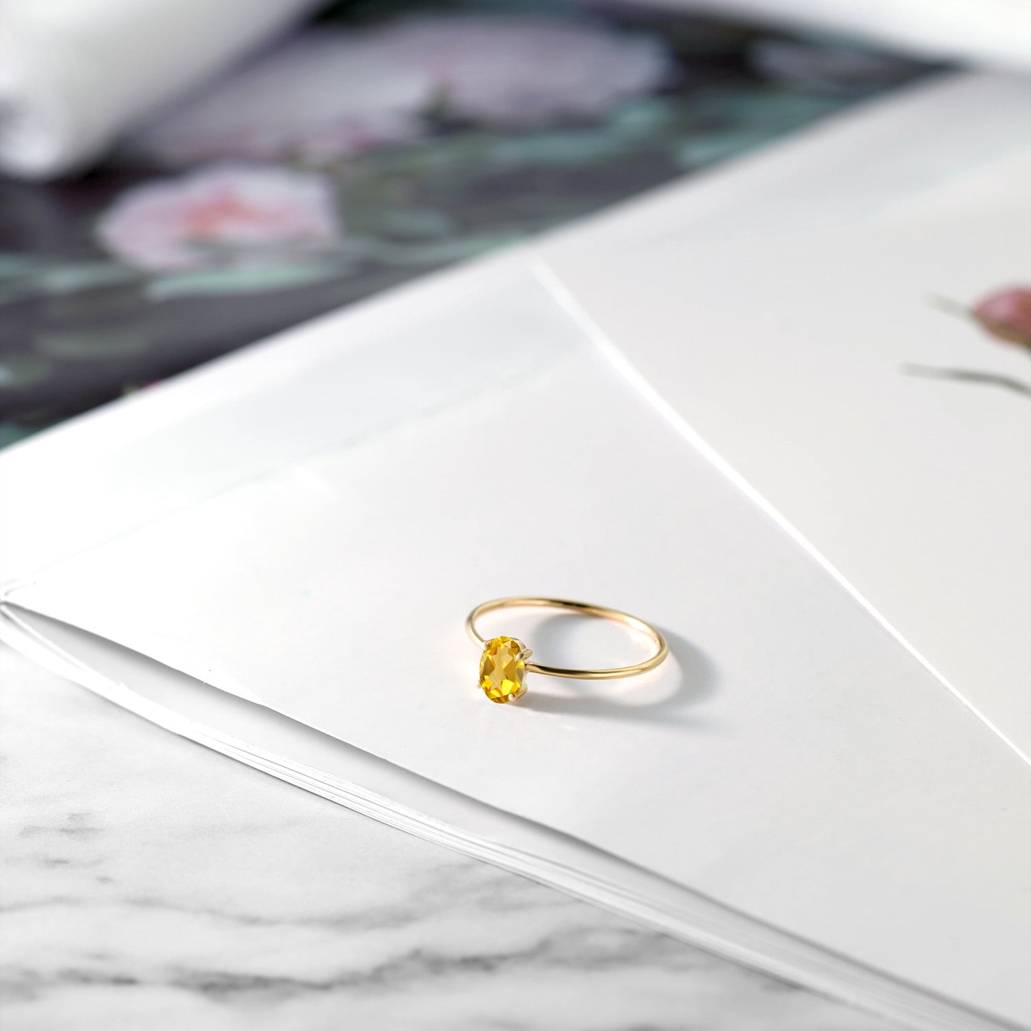 Gem Stone King 10K Yellow Gold Yellow Citrine Engagement Ring for Women (0.45 Cttw, Oval 6X4MM, Gemstone Birthstone)