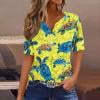 RKSTN Womens Tops Beach Inspired Print Plus Zise V Neck Button Down Short Sleeve Loose Fit Comfortable Versatile Shirts Spring Summer Vacation Casual Style Tops