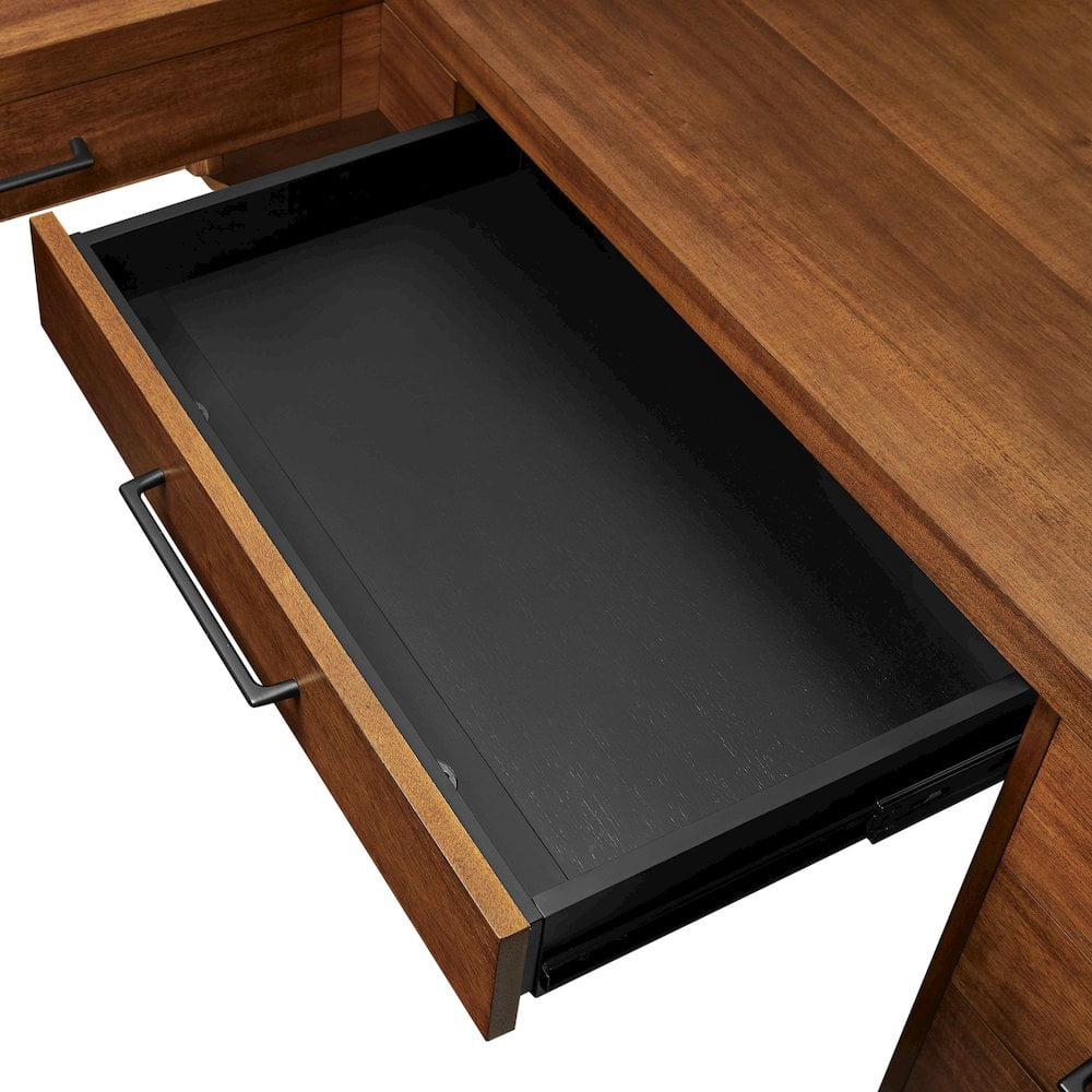 Modern Double Pedestal L-Desk Wood Office Desk Rich Medium Brown