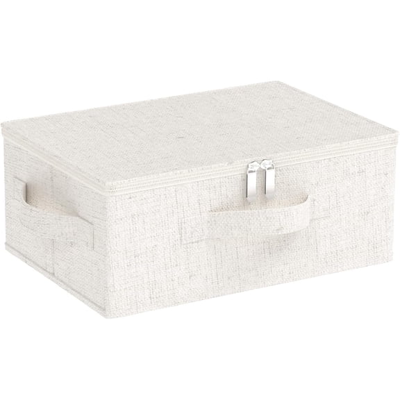 Underbed Storage Box with Lid, Foldable Clothes Organizers, Home Organising Baskets for Clothes, Shoes, Blankets, Pillows, 14.9x10.2x5.9Inches, Beige, 1 Pack