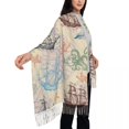 thumbnail image 3 of Personalized Printed Old Caravel Vintage Sailboat Sea Monochrome Long Pile Fringe Men Scarf Women'S Anti Chill Scarf, 3 of 7