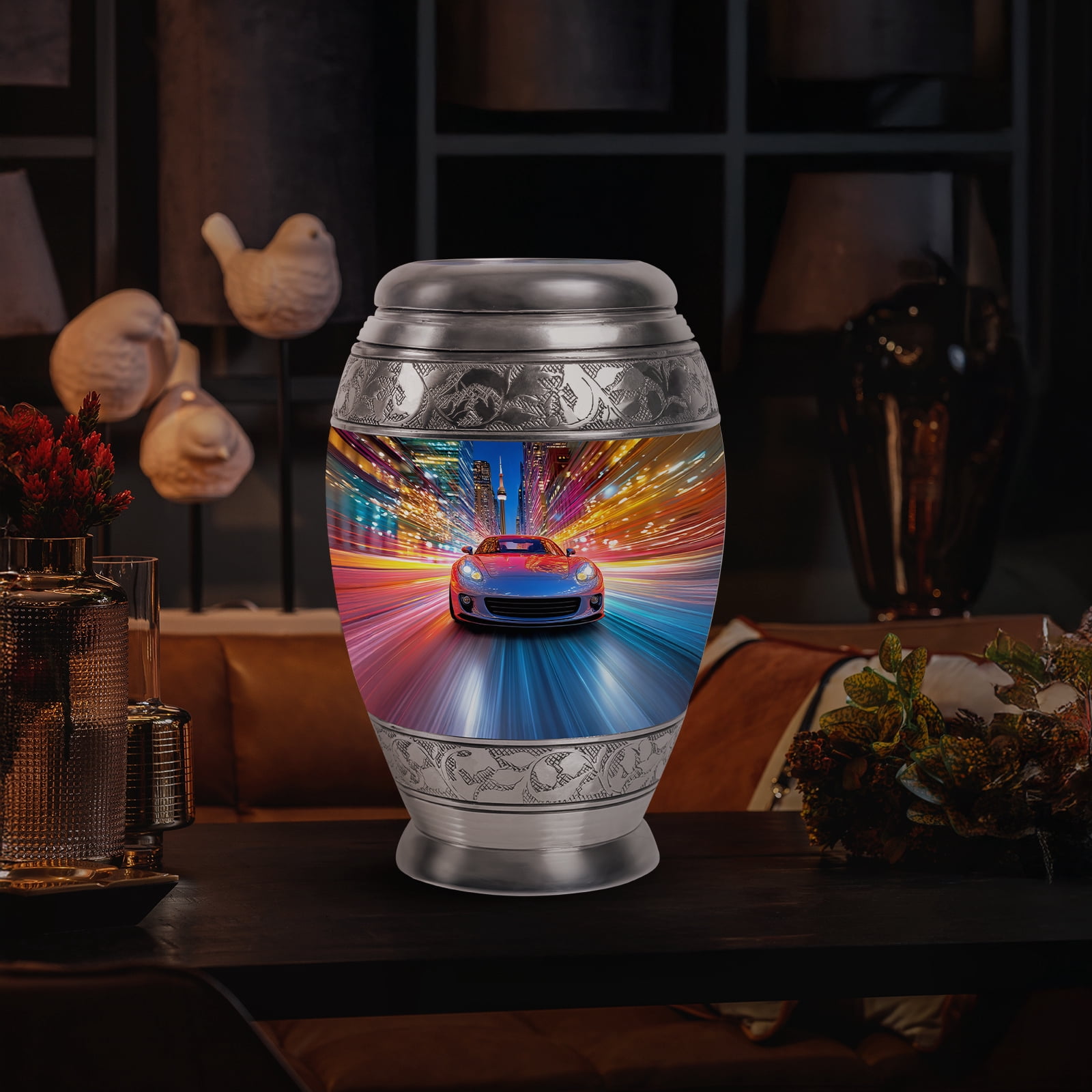 Yatskia Racing Car Decorative Large Cremation Urns for Human Ashes Adult Male and Female, Small Memorial Urn for Ashes Adult, (Monar 10 Inch and 3 Inch)