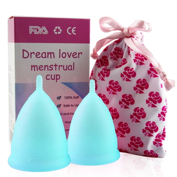 Howarmer Menstrual Cups, Reusable Period Cup for Beginners | Tampons & Pads Alternative, FDA Approved Silicone Menstrual Cup Set | Double Cups (Regular and Heavy Flow) - Blue