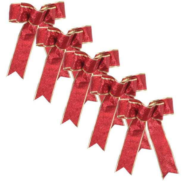 RomaMX 5pcs/paquete de tela brillante de la navidad de la cinta de la cinta de la cinta del reverso de la cinta del nudo para el árbol de Navidad presenta la decoración (rojo)