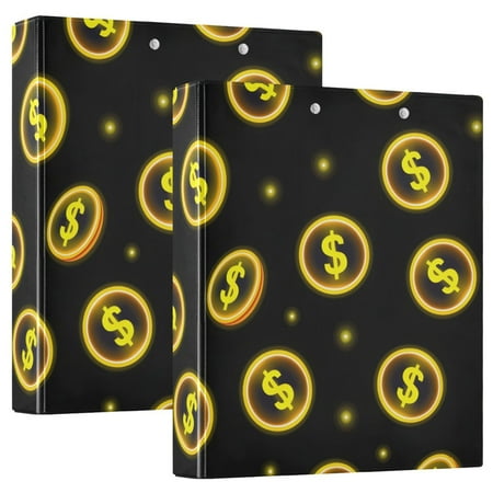 Yellow Dollar Sign Hardcover 3 Ring Binder 1.5” Round Rings Letter Size Paper Pockets for School Office Supplies