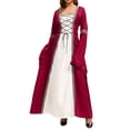 thumbnail image 7 of Otvok Women Halloween Dresses, Bell Sleeve Renaissance Maxi Dress, Square Neck Lace Up Gold Trim Long Gown Dress Party, 7 of 7