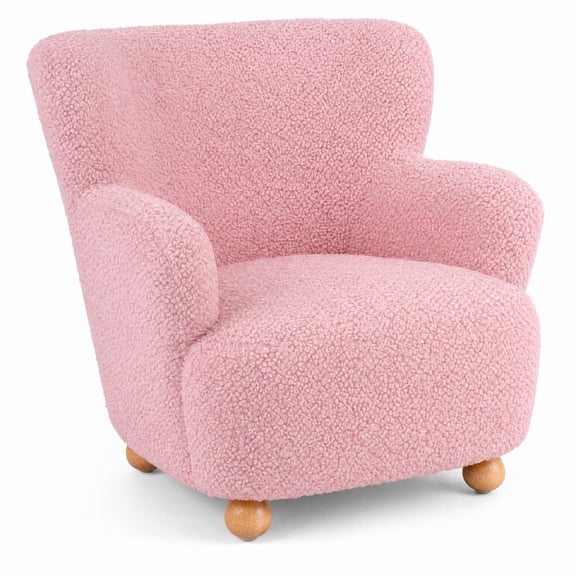 Giantex Kids Sherpa Sofa Chair, Upholstered Toddler Armchair with Rubber Wood Legs, Pink