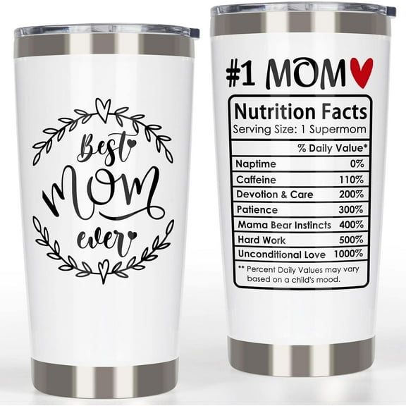 #1 Mom Gifts Tumbler, Mothers Day Gifts for Moms from Daughter Son Husband - Best Mom Ever Gifts, Birthday Gifts for Mom Grandma, Number One Nutrition Facts Mom Coffee Tumbler 20oz