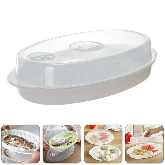 Sparsain 1pc Food Steamer Tray Microwave Oven Kitchen Plate with Lid (White)