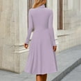 thumbnail image 5 of Women's Casual Fashion High Neck Long Sleeve Solid Color Midi Dress, Fall and Winter Elegant Dress for Everyday Wear, Comfortable and Versatile Styling,Light Purple,XL, 5 of 7