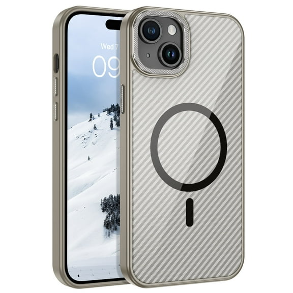 YINLAI iPhone 15 Plus Case Mag-safe Carbon Fiber Texture Shockproof Case for iPhone 15 Plus, Gold