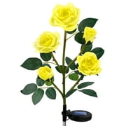 Joyoldelf Solar Lights Outdoor,5 Rose Flowers 1 Pack,Decorative LED Solar Powered Stake Lights for Patio,Pathway,Courtyard,Garden Lawn (Yellow)