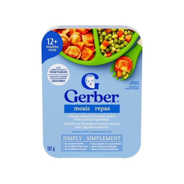 GERBER Raviolis au fromage en sauce tomate, portion complète de légumes pour tout-petits