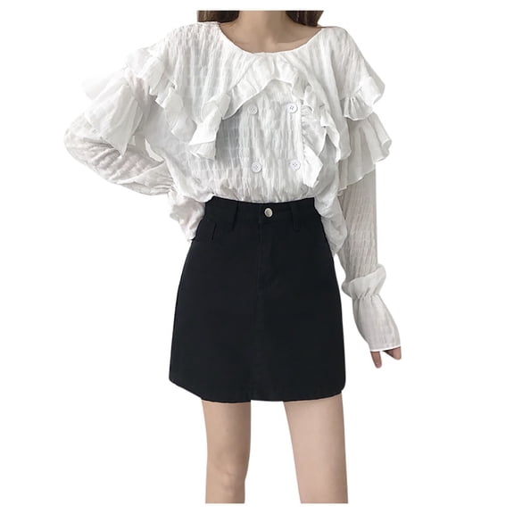 Babysbule Skirt for Women Plus Size Fashion Women Denim Skirt Summer Lady Leisure Pure Color High Waist Skirt